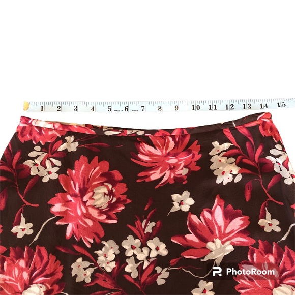 ANN TAYLOR Brown, Rose Pink Floral Silk Midi Skirt - Picture 8 of 11